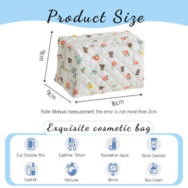 NJCXOLA White Bear Floral Pattern Quilted Cosmetic Bag Large Capacity Soft Cotton Makeup Brush Beauty Tool Bag