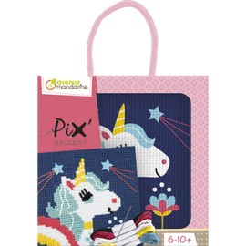 Avenue Mandarine KC112C - Creative Kit Pix Gallery Cross Stitch Board, Ideal from 6 Years, Unicorn, 1 Set, Medium
