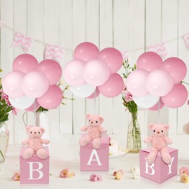 Lenwen 3 Sets Decoraciones de Osos para Fiesta de Niño Buzones Centros de Mesa Osos de Peluche Globo con Soporte Oso Cajas de Juguetes de Peluche para Fiesta de Cumpleaños Boda (Elegante, 3 Sets)