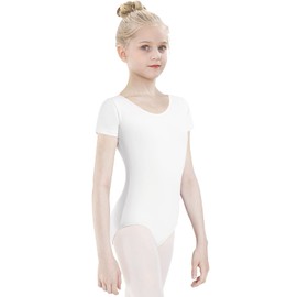 tanzdunsje Ballet Leotard Girls Ballet Jersey Children, Ballet Body Dance Body Gymnastics Leotard for Children Women Size 100-170 (100, White)