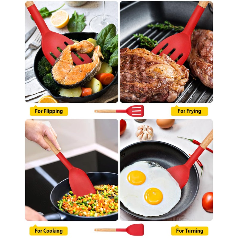 Pack of 2 Silicone Cooking Spatula, Heat Resistant Solid Turner,