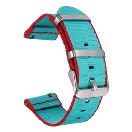 HARFINGTON Nylon Watch Band 20mm Quick Release Watch Straps Replacement Bands for Men Women with Silver Buckle, Light Blue-Red (24mm)