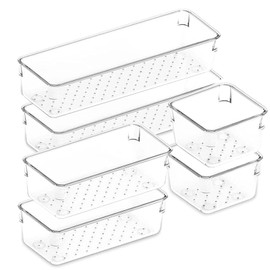 MUYAPAY Pack of 6 Drawer Organiser with 3 Sizes, Clear Plastic Organiser Drawer, Desk Organiser Drawers, Drawer Organiser, Sorting Box Drawers for Makeup, Kitchens, Bathrooms, Office