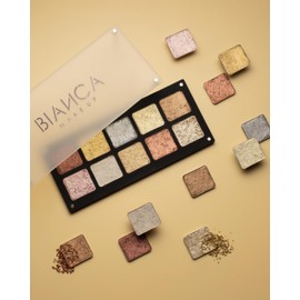 Paleta de Sombras Cromáticas | Bianca Makeup | Acabado Multicromático | Alta Pigmentación y Larga Duración | Fórmula Cremosa con Ácido Hialurónico | Estuche Imantado | 10 Tonos Vibrantes para una Creatividad Ilimitada (Metal)