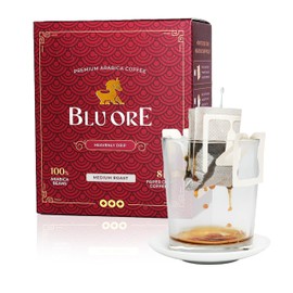 Blu Ore Premium Vietnamese Coffee - Single Serve Pour Over (8 Pack) - 100% Arabica Drip Bag Coffee, Eco-Friendly Filter, Travel Friendly, No Preservatives - (8 pack, Medium Roast)