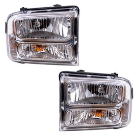 Brock Replacement Pair Set Halogen Headlights Headlamp w/Chrome Bezel Compatible with 05-07 Super Duty Pickup Truck 6C3Z13008BB 6C3Z13008AB FO2502217 FO2503217