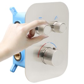 Thermostatic 2 Way Shower Diverter Valve Kit Brushed Nickel - Solid Brass, Adjustable Flow, Temperature Control Mixer Valve - Perfect for Bathroom Renovation（Brushed Nickel）