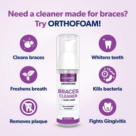 EverSmile OrthoFoam Braces Cleaner — Travel Size – Brushable Foam Whitens Teeth, Eliminates Bacteria, Fights Plaque and Bad Breath – Cleans Under Metal, Ceramic, Clear Brackets and Wires – 25ml(2 Pk)