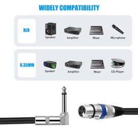 tunghey Right Angle Female XLR to 1/4 Inch (6.35mm) TS Mono Jack Microphone Cable, Unbalanced 3 Pin XLR Female to Quarter inch TS Plug Mic Cord for Dynamic Microphone (2M)