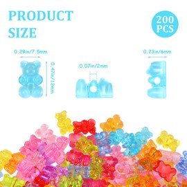 Ptwola Pack of 200 Acrylic Bears Candy Colourful Rubber Bear Charm Cute Bear Loose Beads for Crafts DIY Bracelets Necklaces Brooches Earrings Clay Crafts Decorative Jewellery Set Making Accessories
