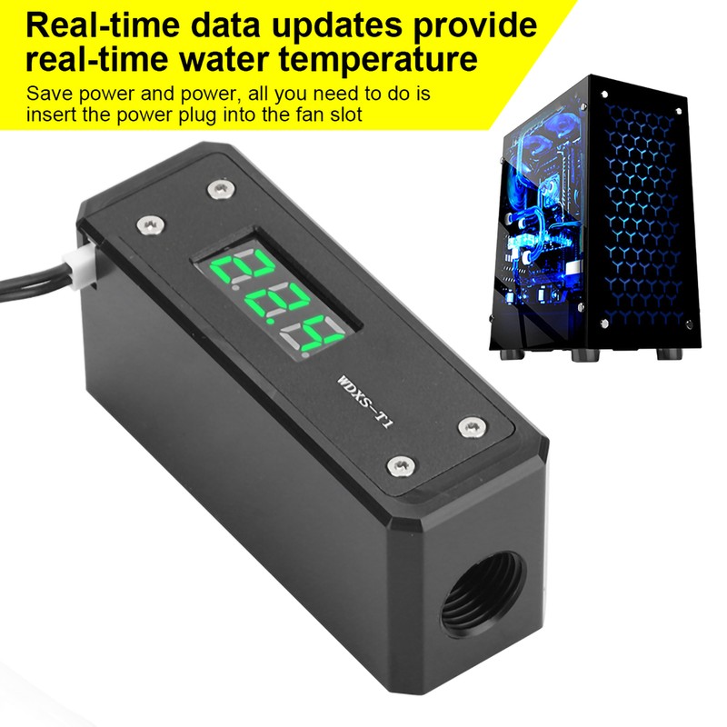 Water Cooling Digital Thermometer G1/4 Black Panel Red Blue Green