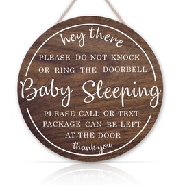 OLMIXA Baby Sleeping Wooden Sign (12x12 inch), Do Not Knock or Ring Door Knob Sign for Front Door, New Mom Gifts Do Not Disturb Door Hanger Sign for Porch Baby Bedroom Decor