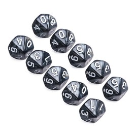 Yourandoll Pack of 10 Polyhedral Dice D10 (0-9) Dice 16 mm Acrylic Dice Game Dice for DND RPG Table Games Board Game (Black)