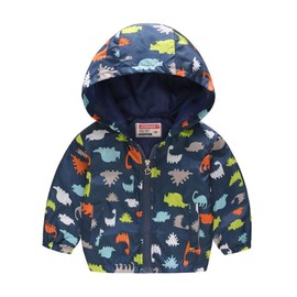 TENMET Toddler Boys Girls Rain Jacket Cartoon Zip Hooded Windproof Raincoat Dinosaur Blue 12M