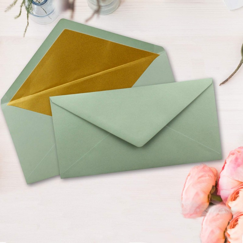 50 envelopes DIN long - Eucalyptus (green) with gold metallic