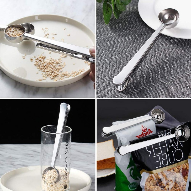 2PCS Coffee Scoop with Bag Clip, Stainless Steel Coffee Measuring