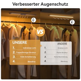 WOBANE WOBANE Kleiderschrank Licht mit Bewegungsmelder,3 Farben 2700K bis 6000K,Dimmbare LED Nachtlicht,USB Aufladbar LED Lichtleiste fr Bett,Speisekammer,Augenschutz Design,1 Stck