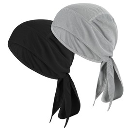 2 Pcs Doo Rags Bandanas Skull Caps Head Wrap Sweat Rags Durags for Men Women Gym Beanie for Cycling Motorcycle (Solid Color)