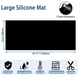 47.2"x23.6" Large Silicone Mat for Kitchen Counter, Heat Resistant Non-Slip Countertop Protector, Waterproof Silicone Craft Mat for Kitchen Island, Light Gray
