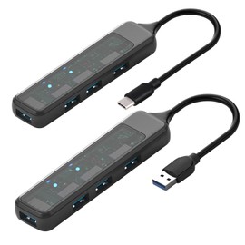 XuanGui 4 puertos USB/USB C Hub, adaptador multipuerto USB C ultradelgado portátil con divisor USB A, extensor USB para computadora portátil, PC (2 piezas)