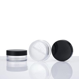 GLOLOOS 3 pcs 10ml(0.34oz) Black Reusable Portable Powder Compact Container No Leak Powder case with Rotatable Sifter and Lined Screw Lid.