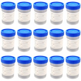 15Pcs 1.35oz/40ml Sterile Specimen Cups,Each Sterile Specimen Cup has a Tight-Fitting Screw Cap,Used to Collect Liquid，Solid or Powder specimens. (1.35oz/40ml，15p)