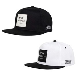 Aglem Men's Snapback Cap, 2-Piece Set, Hat, Deep, Stylish, Korean, Hip Hop, Flat, Large Size, Straight Logo, black white × white