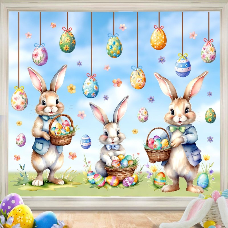 Easter Window Decoration Clings Double-Sided Cute Bunny Decals Home Indoor