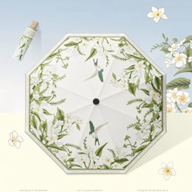 Meichoon UV Protection UPF50+ Umbrella Portable Lightweight Waterproof Double Layer Sunshade Enhanced Windproof Design Retro Classical Flower Vintage Style for Women Travel & Everyday Use