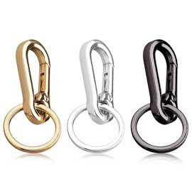 ZoeTekway Pack of 3 Metal Key Chains, Removable Suspension with Hooks, Metal Carabiner Key Ring Accessories for Gift (Chrome, Gold, Gunmetal), Gold, silver and black