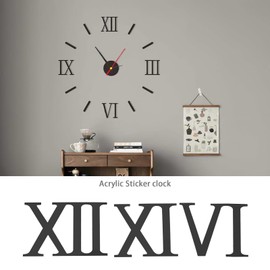 OTOTEC Modern 3D Wall Clock with Roman Numerals Frameless Large Acrylic Wall Decoration for Home Office Living Room Bedroom Black