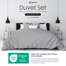 Tafts Duvet Cover Full Size, 3 Piece Set, Pure 100% Viscose Derived from Bamboo, Luxuriously Soft, Silky Smooth and Cooling, 2 Pillowcases (Full, Space Grey)