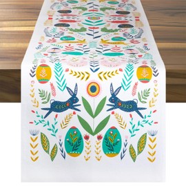 Easter Folk Collection Cotton Table Runner 13x72 Inch, Pastel Spring Dining Table Decoration for Kitchen and Entertaining