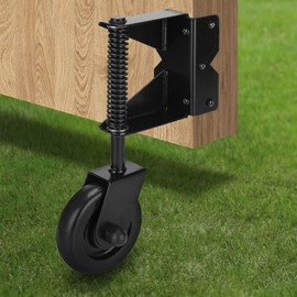 YONSIN 4.3" Heavy Duty Caster Wheel with Spring Loaded for Wooden Gate Fences, 360 Swivel, Right-Angle Mount Plate, Yard Fence, 220 Lbs Capacity, Left, Black