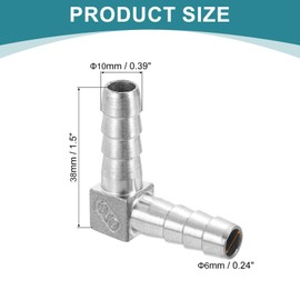 sourcing map 10mm Hose Barb 90 Degree Pipe Fitting, 304 Stainless Steel L Right Angle Adapter Pipe Connection Fitting for Vacuum Systems, Industrial Connections, Pneumatic Equipment, Silver