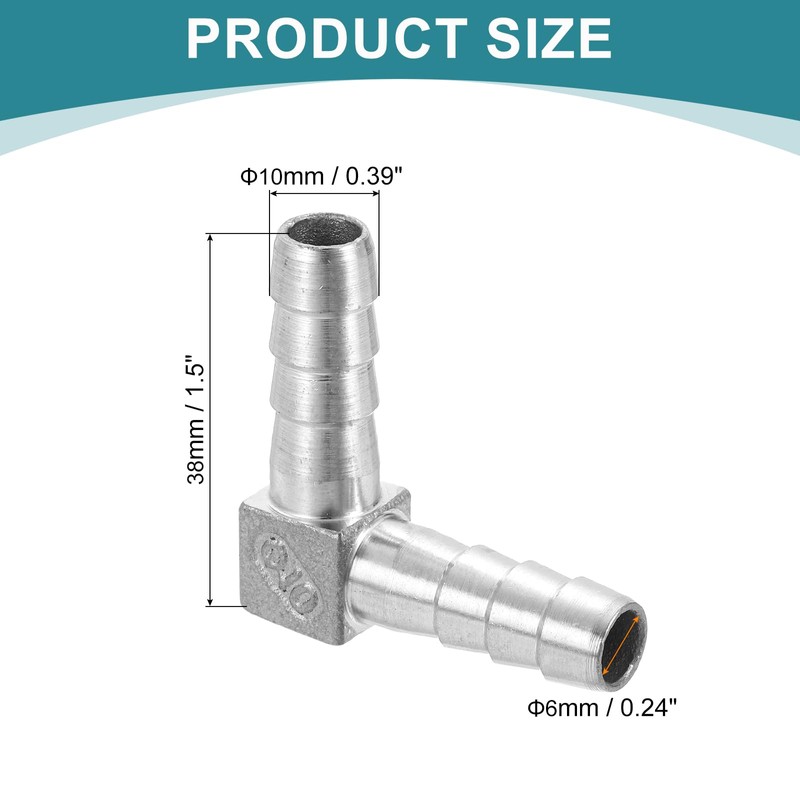 sourcing map 10mm Hose Barb 90 Degree Pipe Fitting, 304