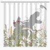 BIYSUC Cat Dinosaur Shower Curtain Funny Cat Help Dino Bathe