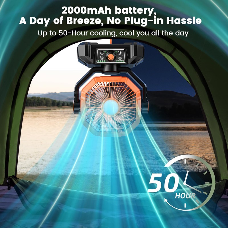 BINUYASHA Rechargeable Camping Fan with 20000mAh Battery, 8-Speed Stepless Control,
