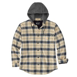 Carhartt Men's Rugged Flex Relaxed Fit Flannel Fleece Lined Hooded Shirt Jac, Oat Milk, X-Large Tall