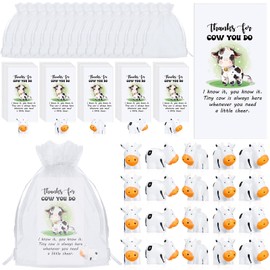 Vercraft 50 Sets Employee Appreciation Gift Bulk Thank You Gift Cards Inspirational Pun Note Greeting Cards with Organza Bags Mini Resin Animal for Staff Coworker Office Party Favors(Milk Cow)