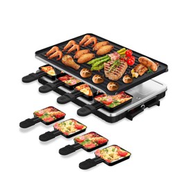 HBN Electric Raclette Table Grill with 8 Warming Trays, 2-in-1 Korean BBQ Grill & Electric Griddle Nonstick, Adjustable Temperature Control,1300W, Great for Indoor Family Gatherings, Parties & Dining