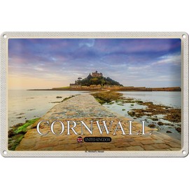 mrdeco Metal Sign 20 x 30 cm Curved Cornwall St. Michael's Mount Decorative Tin Sign Tin Sign