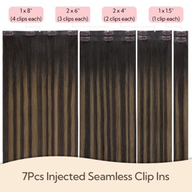 HOTBANANA Invisi Edge Clip in Hair Extensions, 16inch 110g 7Pcs Injected Seamless Clip in Extensions Real Human Hair Balayage Dark Brown Mixed Chestnut Brown PU Hair Extensions Straight Hair
