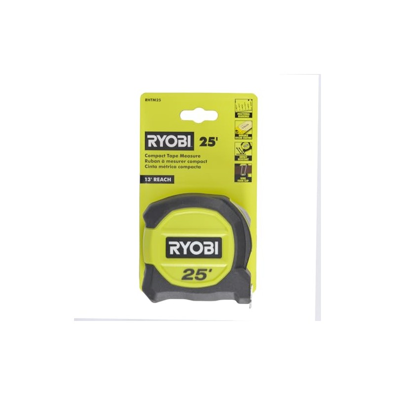 RYOBI 25' Compact Tape Measure Long Reach