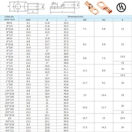 Ampper Heavy Duty Copper Wire Lugs, UL Eyelets Ring Crimp Copper Terminal Connectors for Battery Cable Ends and More (2 Awg, 1/2" Ring, 10 Pcs)