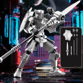 Bahomu Action Figure, Assembed 3D Printed Shield of Justice Series 5.12'' Stick 13 Action Figure, Articulated Desktop Decoration Action Robot for Birthday Gifts (Silvery)