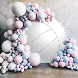 Leyiyi 6.5x6.5ft Abstract White Volleyball Round Backdrop Cover Polyester Outdoor Sports Themed Photography Background Volleyball Party Photo Backdrop Boys Girls Birthday Party Deecorations Banner