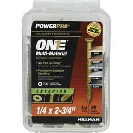 Power Pro Premium One Multi-Material Flat Head Screws, Epoxy Coated Steel, Fasten in Wood, Metal, Concrete, Drywall and Plastic, Bronze, ¼ x 2-¾ inches, Box of 38 Screws