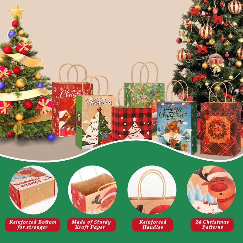 24 Christmas Gift Paper Bags Bulk with handles Wrapping,Christmas Trees
