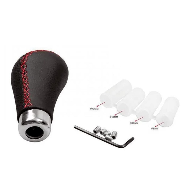 akhan SK408 Gear Knob Faux Leather Black with Red Stitching